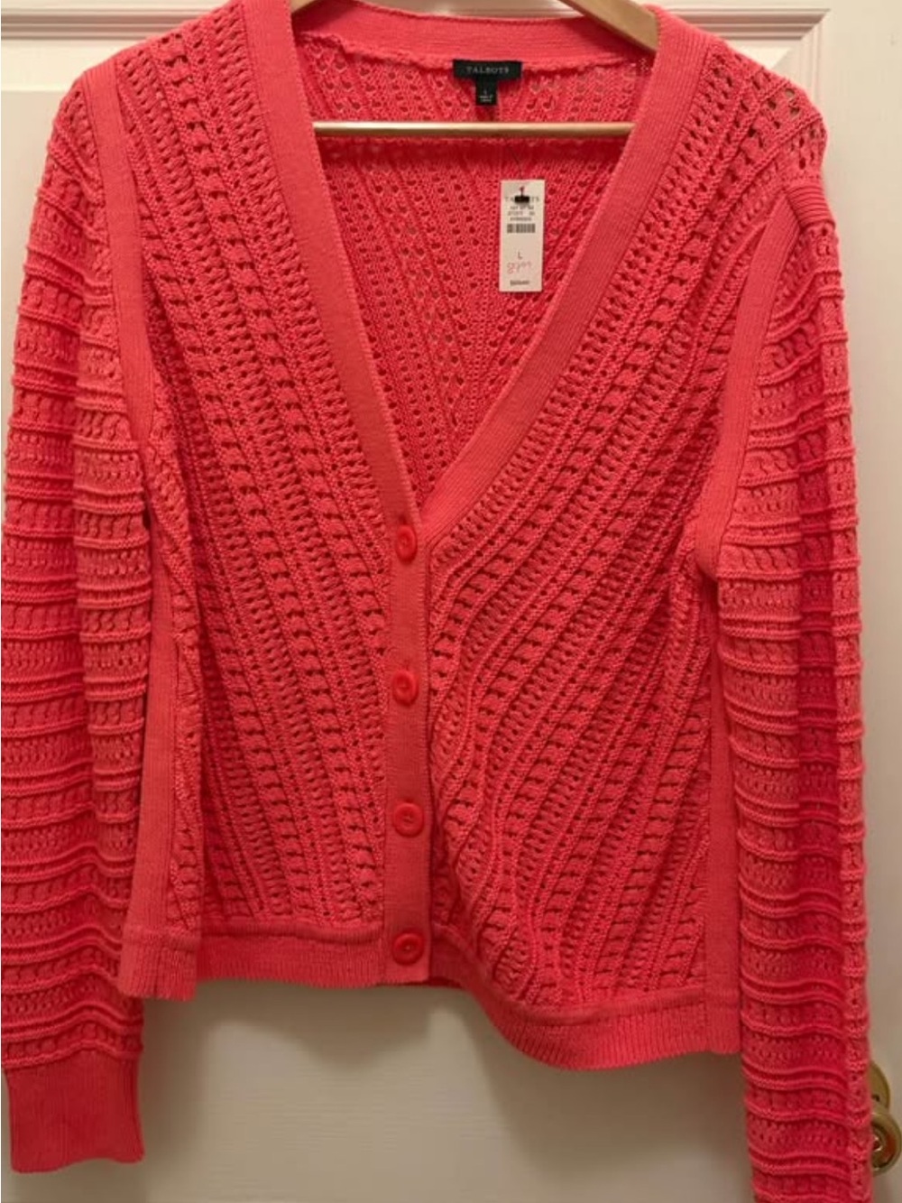 Talbots Coral Openwork V-Neck Sweater